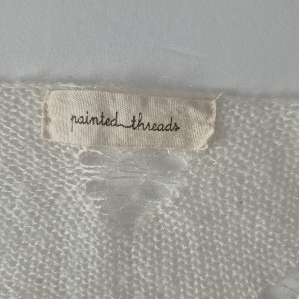 Painted Threads Open Knit Sweater Women's S Ivory Pullover L/S Semi Sheer Soft - Picture 3 of 8